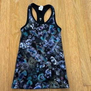 Girls Ivivva black with flowers racerback tank top, size 6